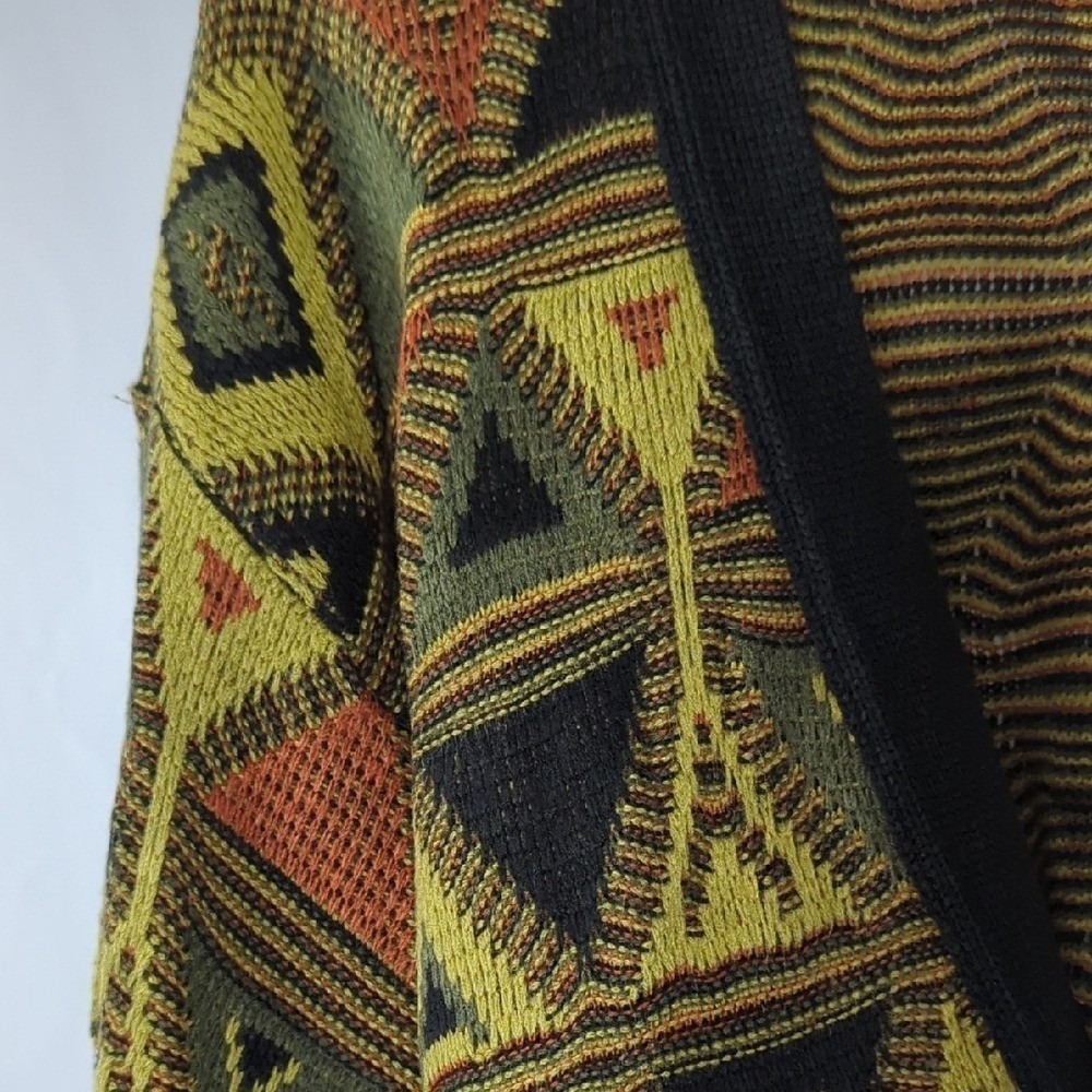 Vintage 80s Gitano Cardigan Sweater Black Orange Lime Green Martini Cosby Medium - Picture 6 of 16